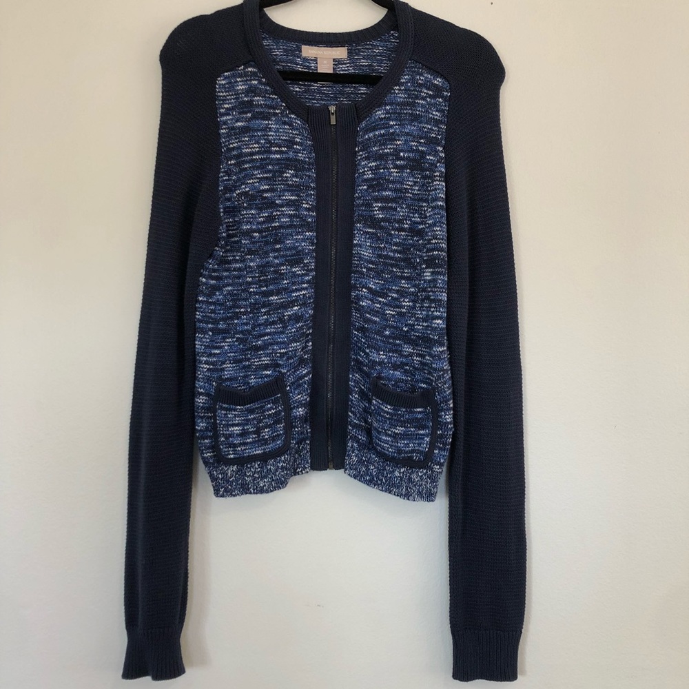 Banana Republic Raglan Zip Up Sweater Blue Medium